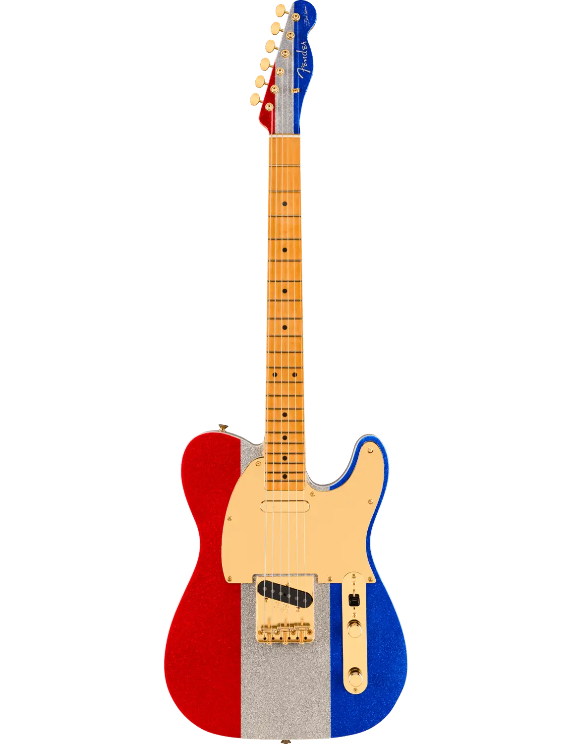 Fender Buck Owens Telecaster electric guitar with red, white, and blue sparkle finish, front view