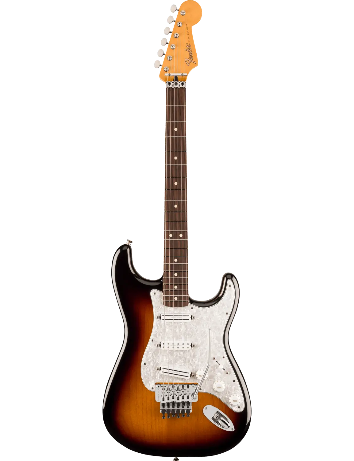 Fender Dave Murray Stratocaster front view with HSH Seymour Duncan pickups and classic sunburst finish