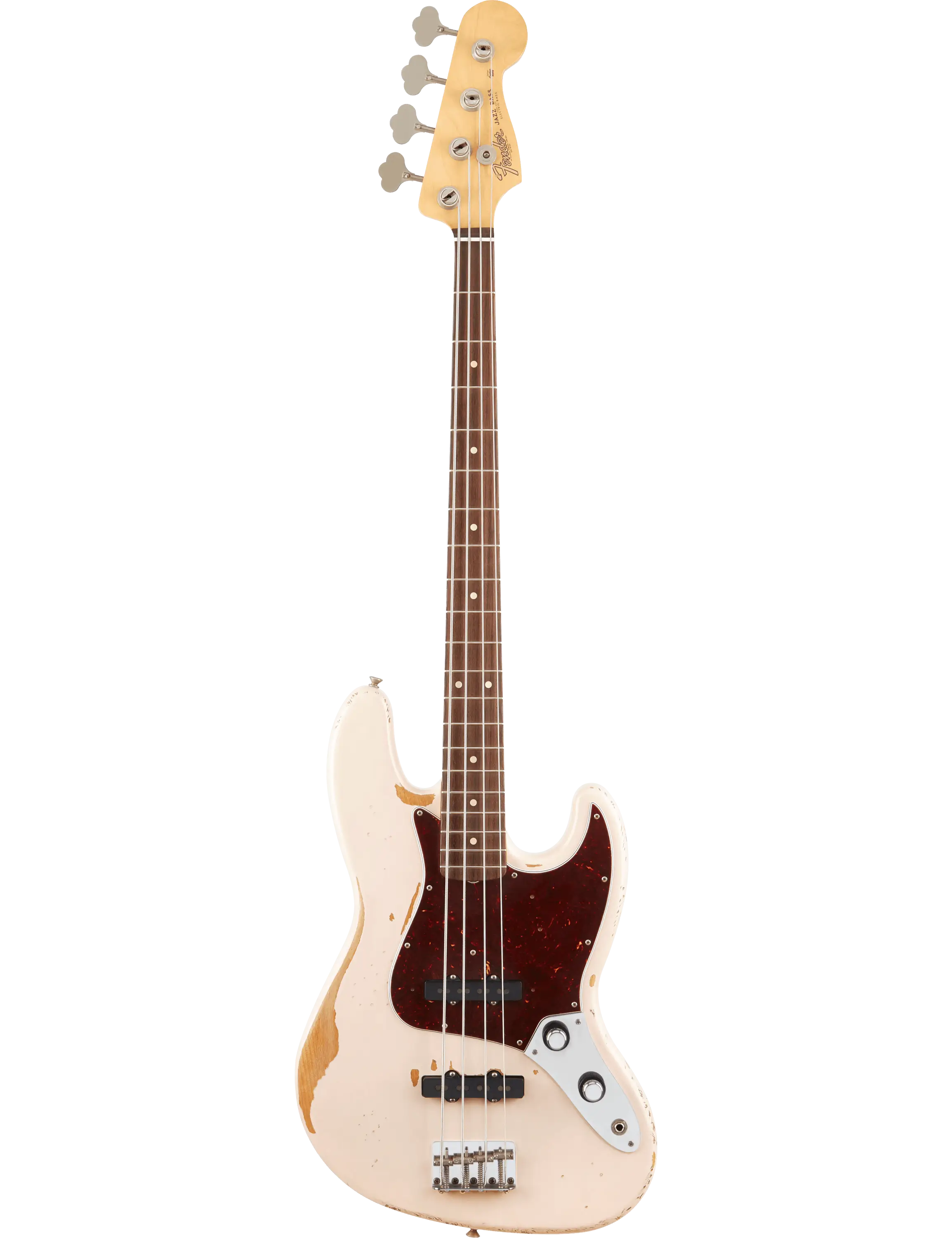Fender Flea Jazz Bass with vintage-style pickups and Road Worn finish, front view