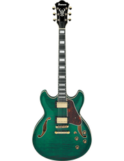 Ibanez AS93FM Artcore Expressionist semi-hollow electric guitar in Transparent Moss Green finish.