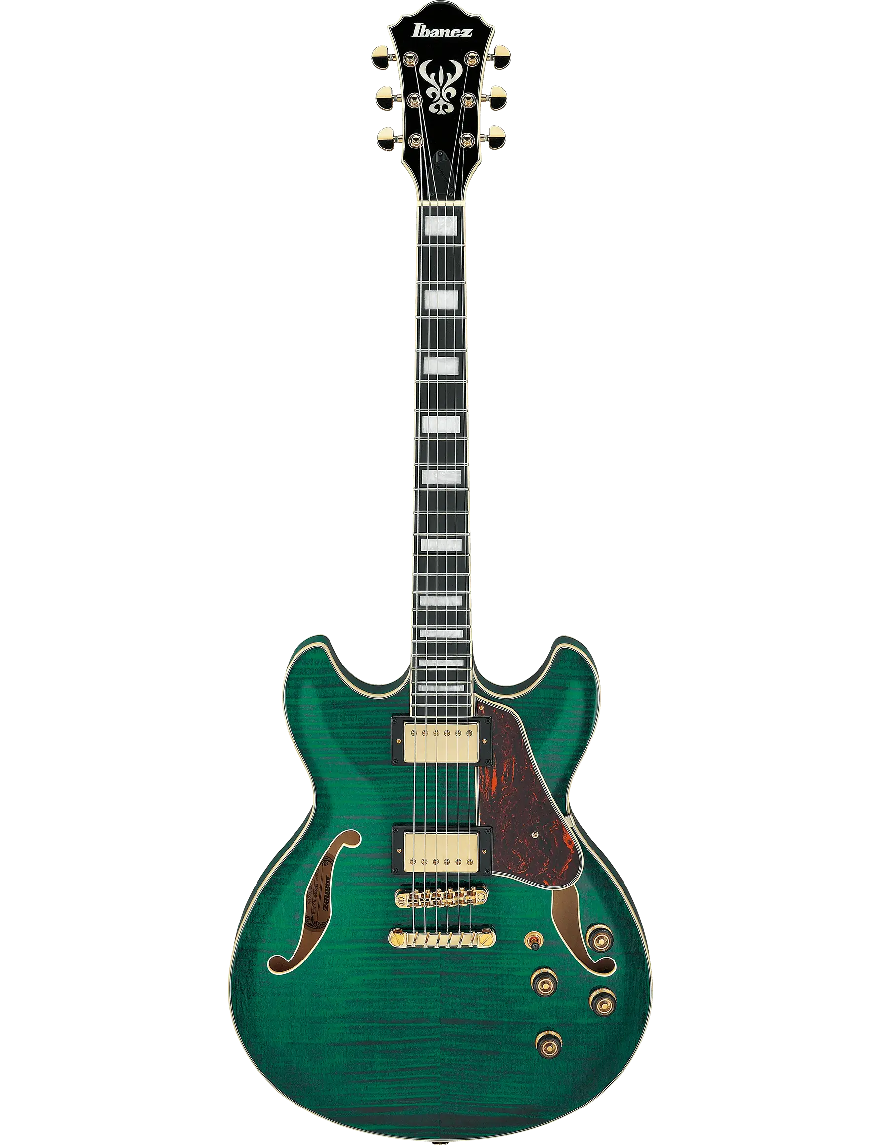 Ibanez AS93FM Artcore Expressionist semi-hollow electric guitar in Transparent Moss Green finish.